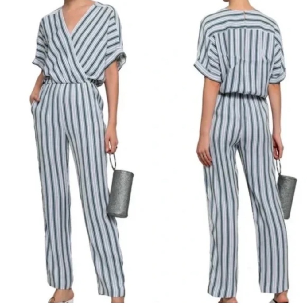 Maje Green and white striped jumpsuit size 2